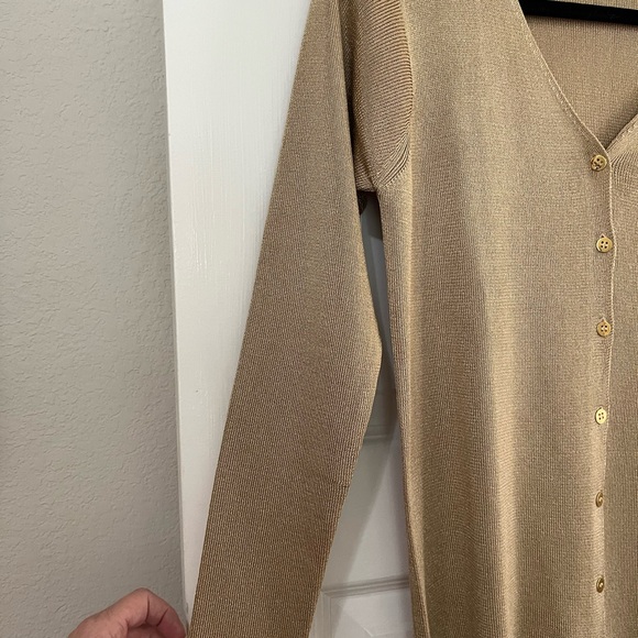 Metallic V-Neck Button-Up Cardigan Golden Wheat Holiday - Picture 4 of 8